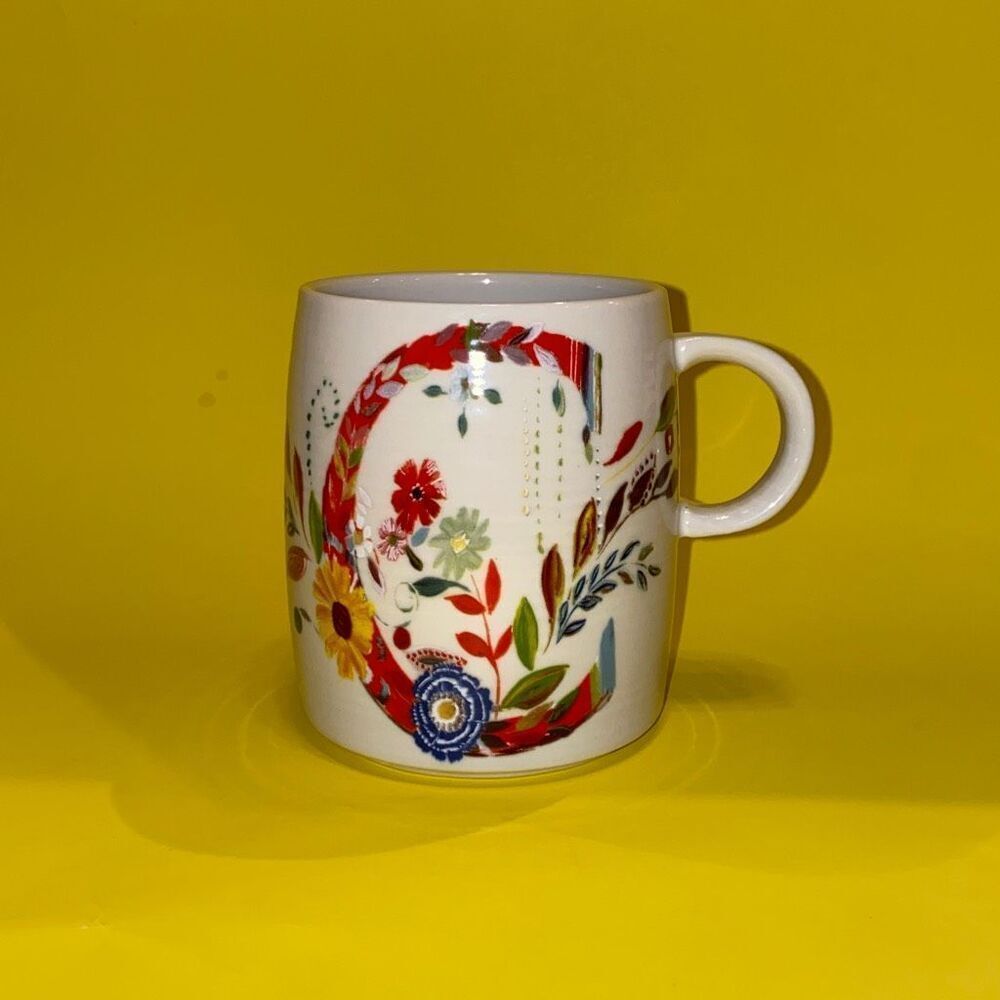 Anthropologie Starla M. Halfmann Initial C Floral Mug NWOT